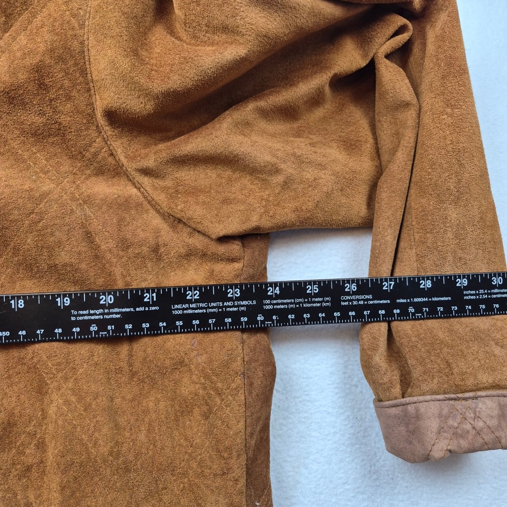 LL Bean Vintage Suede Leather Jacket Cognac Brown Paisley Lining Womens Large - Picture 13 of 16